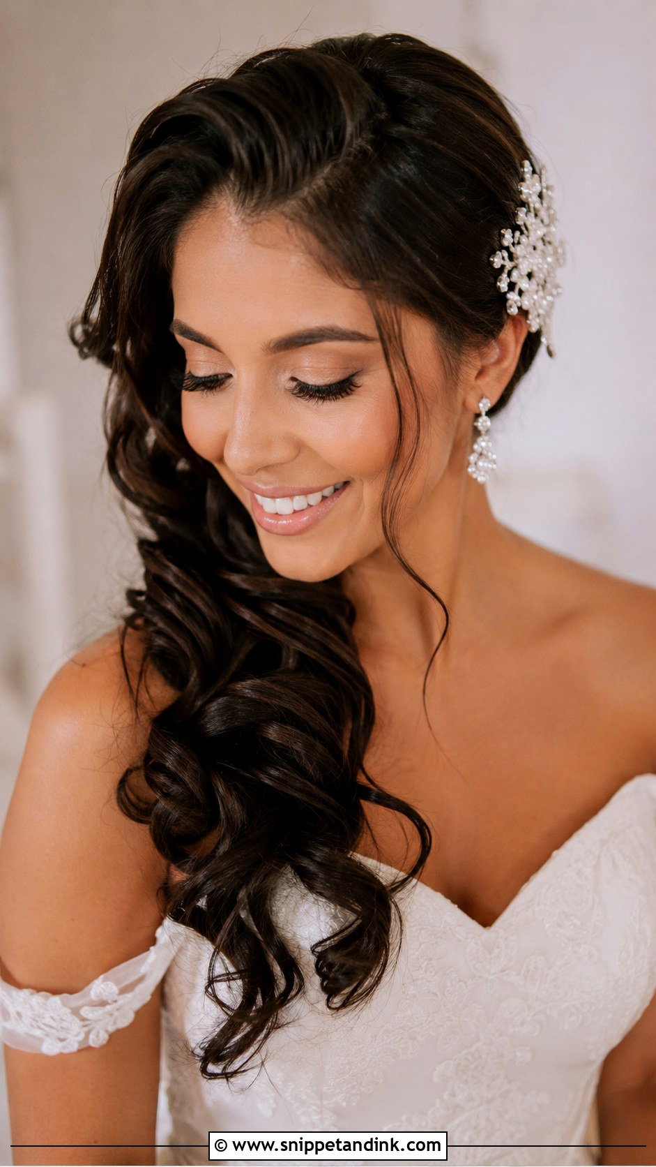 Fall Wedding Side Swept Curls For Bride - Snippet and Ink - 20 Fall Wedding Hair for Bride Ideas