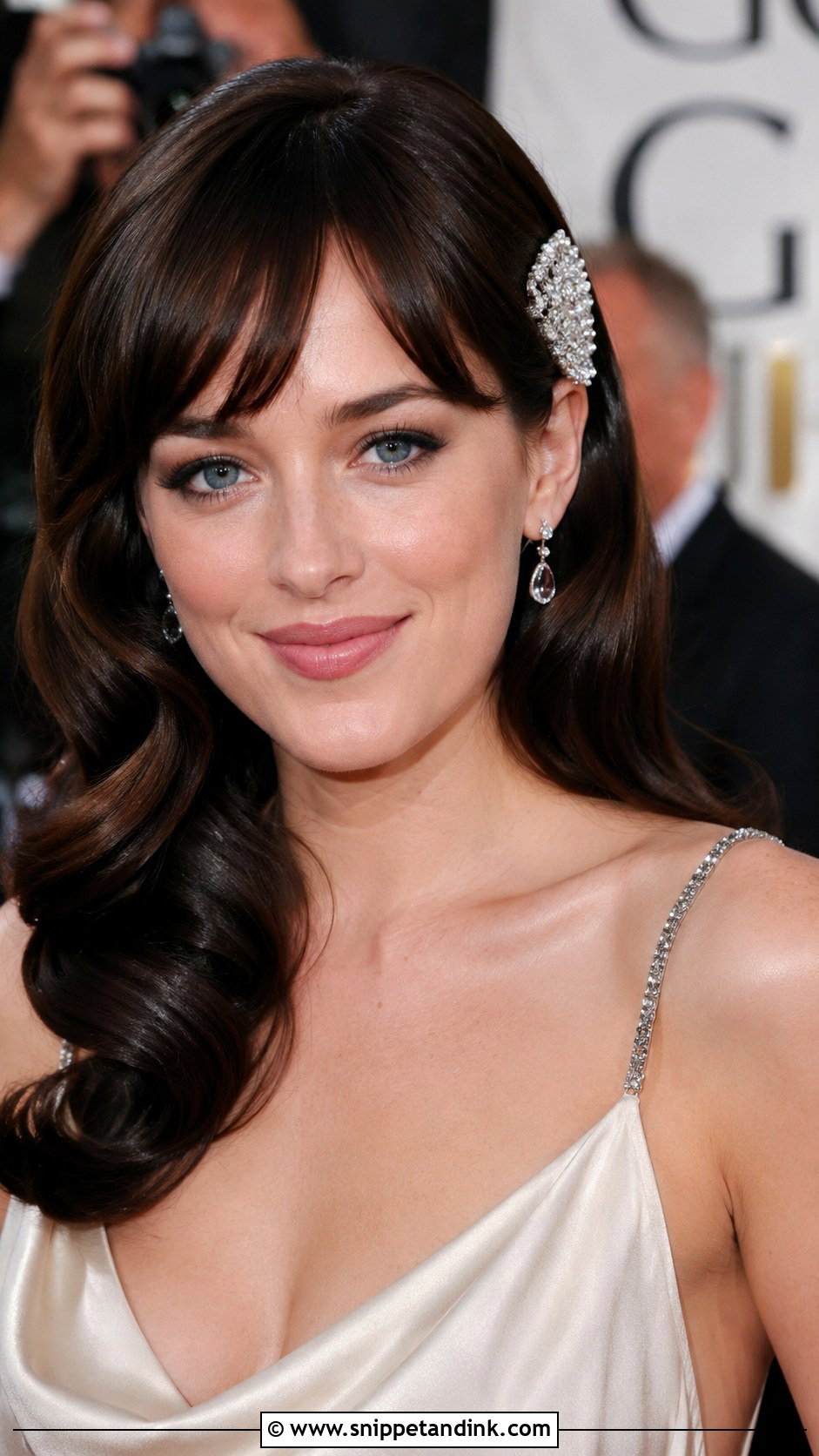 Feathered Bangs With Hollywood Waves - Snippet and Ink - 30 Bridal Hair with Bangs Ideas