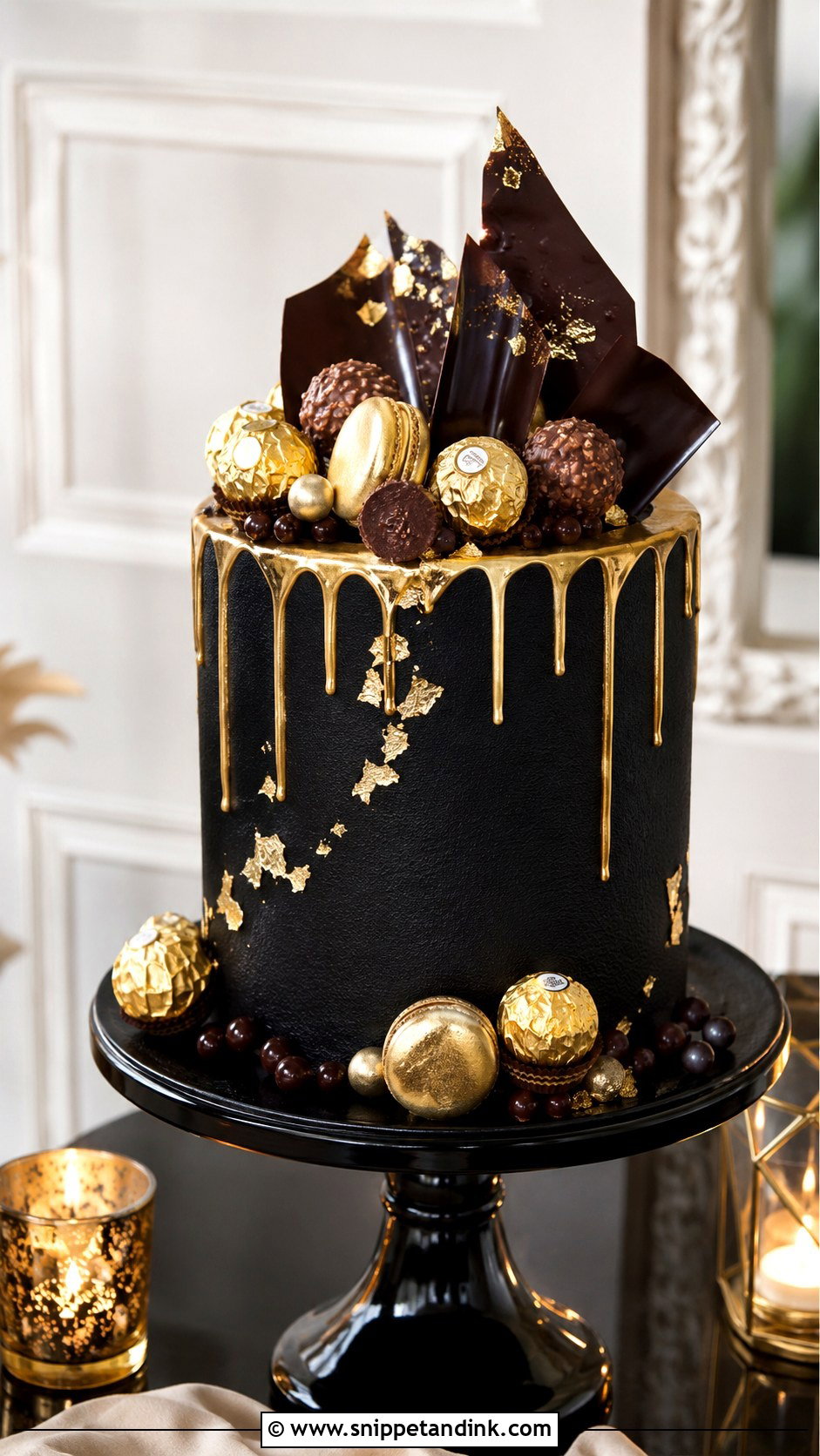 Ferrero Rocher Black And Gold Wedding Cake - Snippet and Ink - 20 Ferrero Rocher Cake Decorating Ideas for Wedding