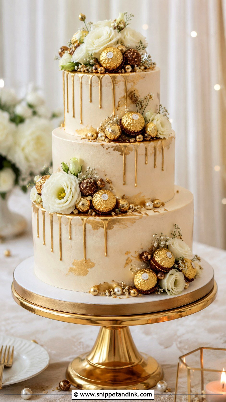 Ferrero Rocher Champagne Wedding Cake - Snippet and Ink - 20 Ferrero Rocher Cake Decorating Ideas for Wedding