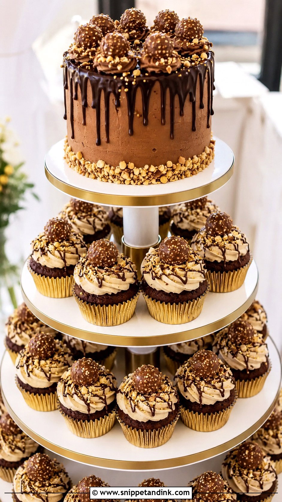 Ferrero Rocher Cupcake Tower Wedding Cake - Snippet and Ink - 20 Ferrero Rocher Cake Decorating Ideas for Wedding