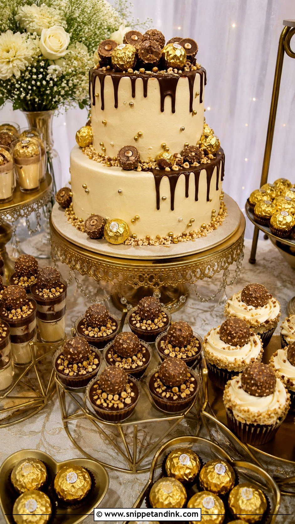 Ferrero Rocher Dessert Table Wedding Cake - Snippet and Ink - 20 Ferrero Rocher Cake Decorating Ideas for Wedding
