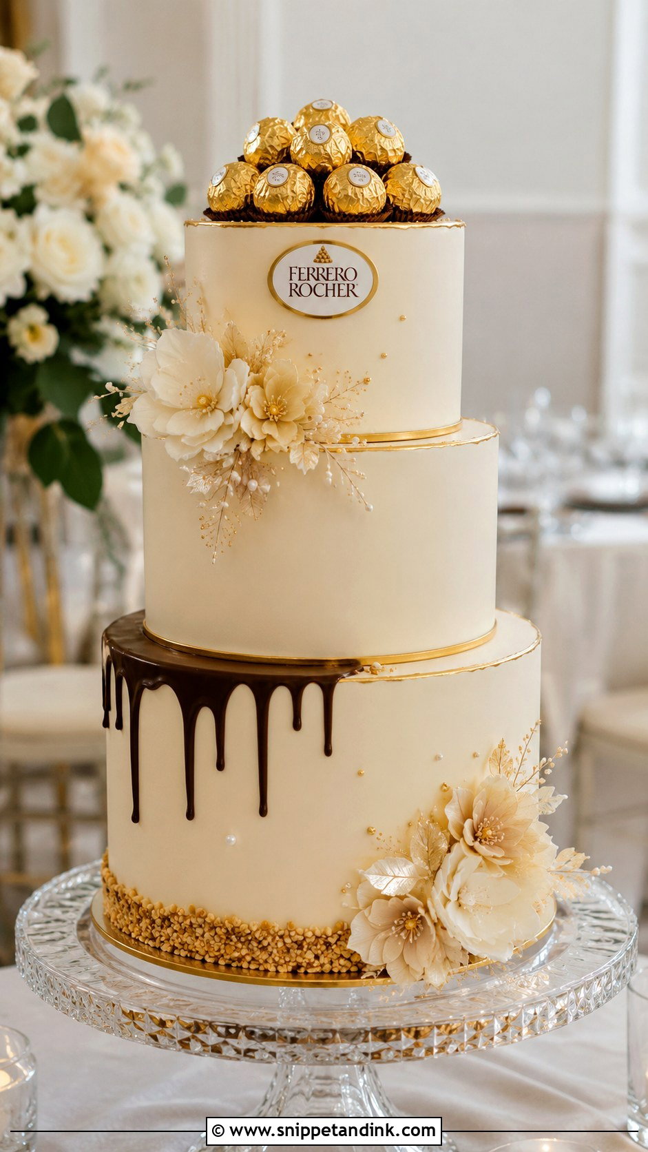 Ferrero Rocher Elegant Wedding Cake - Snippet and Ink - 20 Ferrero Rocher Cake Decorating Ideas for Wedding