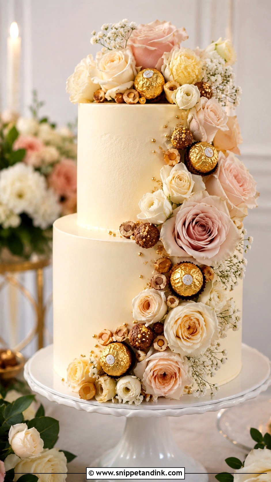 Ferrero Rocher Floral Wedding Cake - Snippet and Ink - 20 Ferrero Rocher Cake Decorating Ideas for Wedding