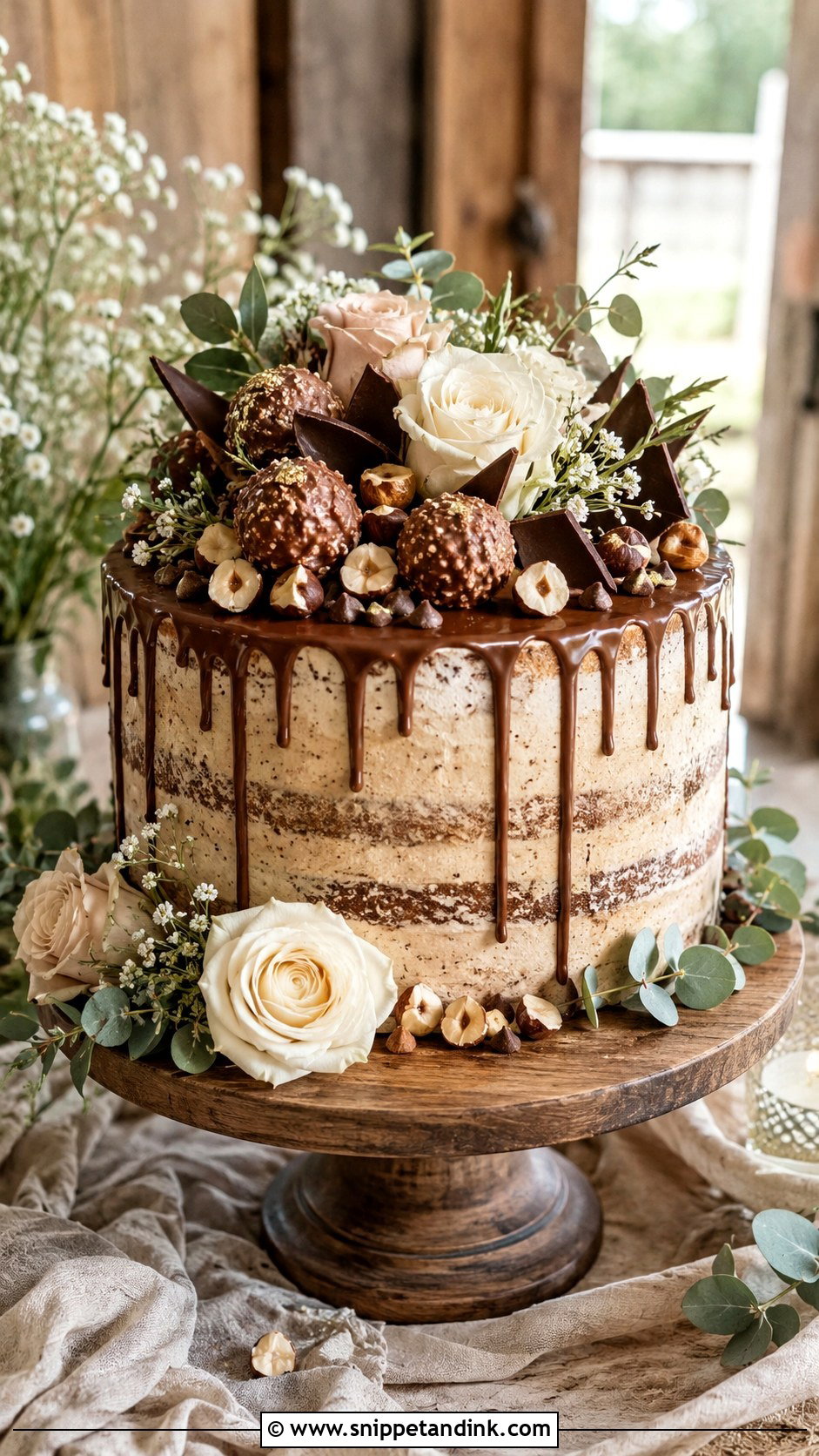 Ferrero Rocher Rustic Wedding Cake - Snippet and Ink - 20 Ferrero Rocher Cake Decorating Ideas for Wedding
