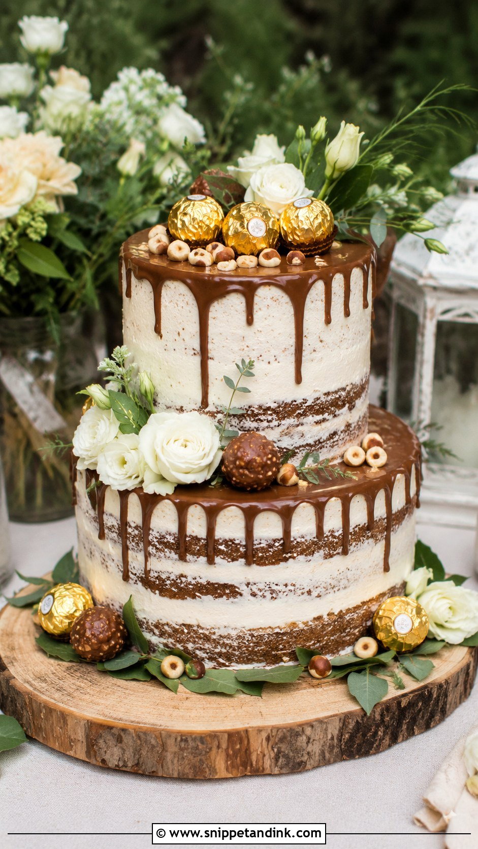 Ferrero Rocher Semi Naked Wedding Cake - Snippet and Ink - 20 Ferrero Rocher Cake Decorating Ideas for Wedding