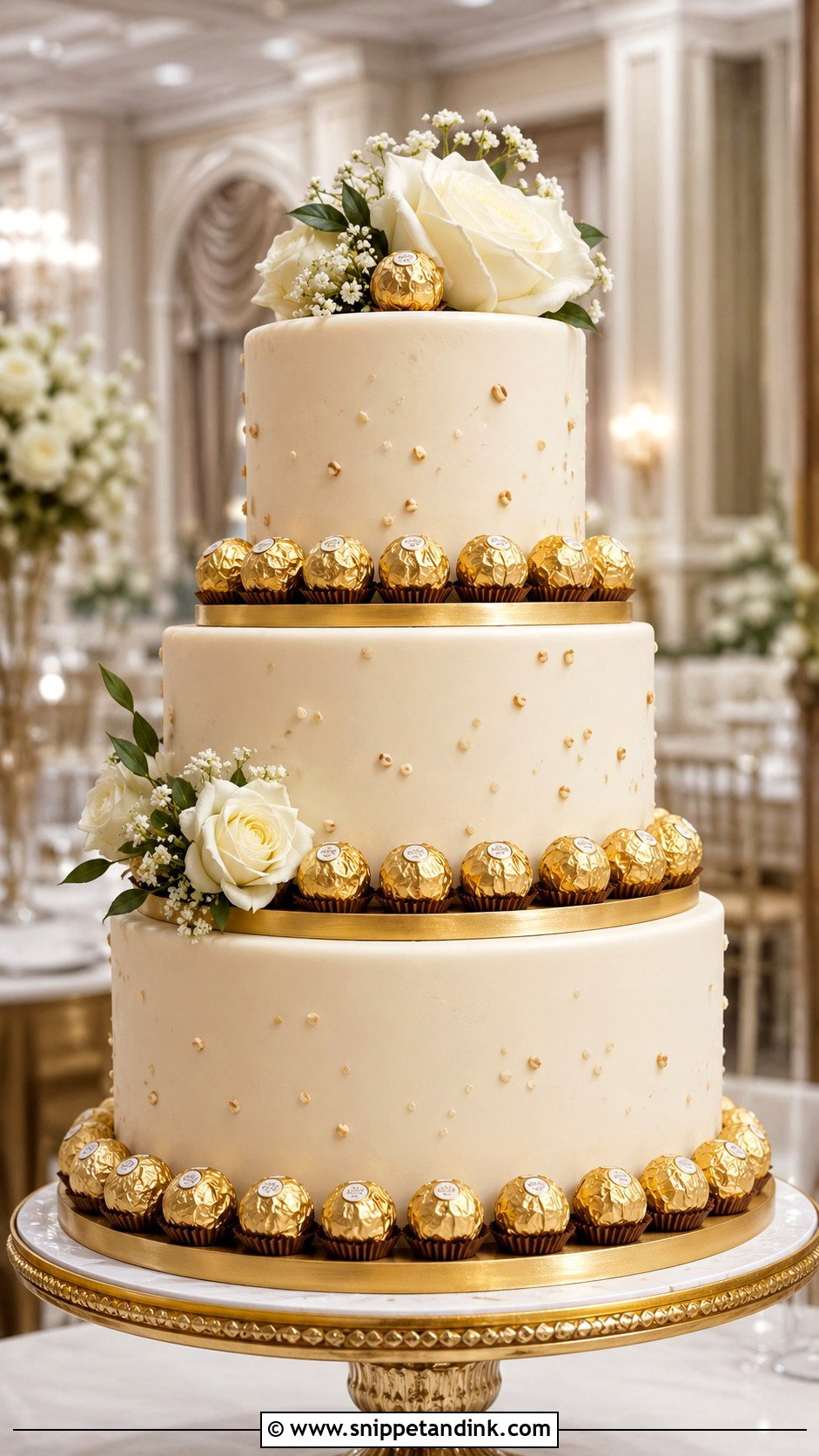 Ferrero Rocher Tiered Wedding Cake - Snippet and Ink - 20 Ferrero Rocher Cake Decorating Ideas for Wedding
