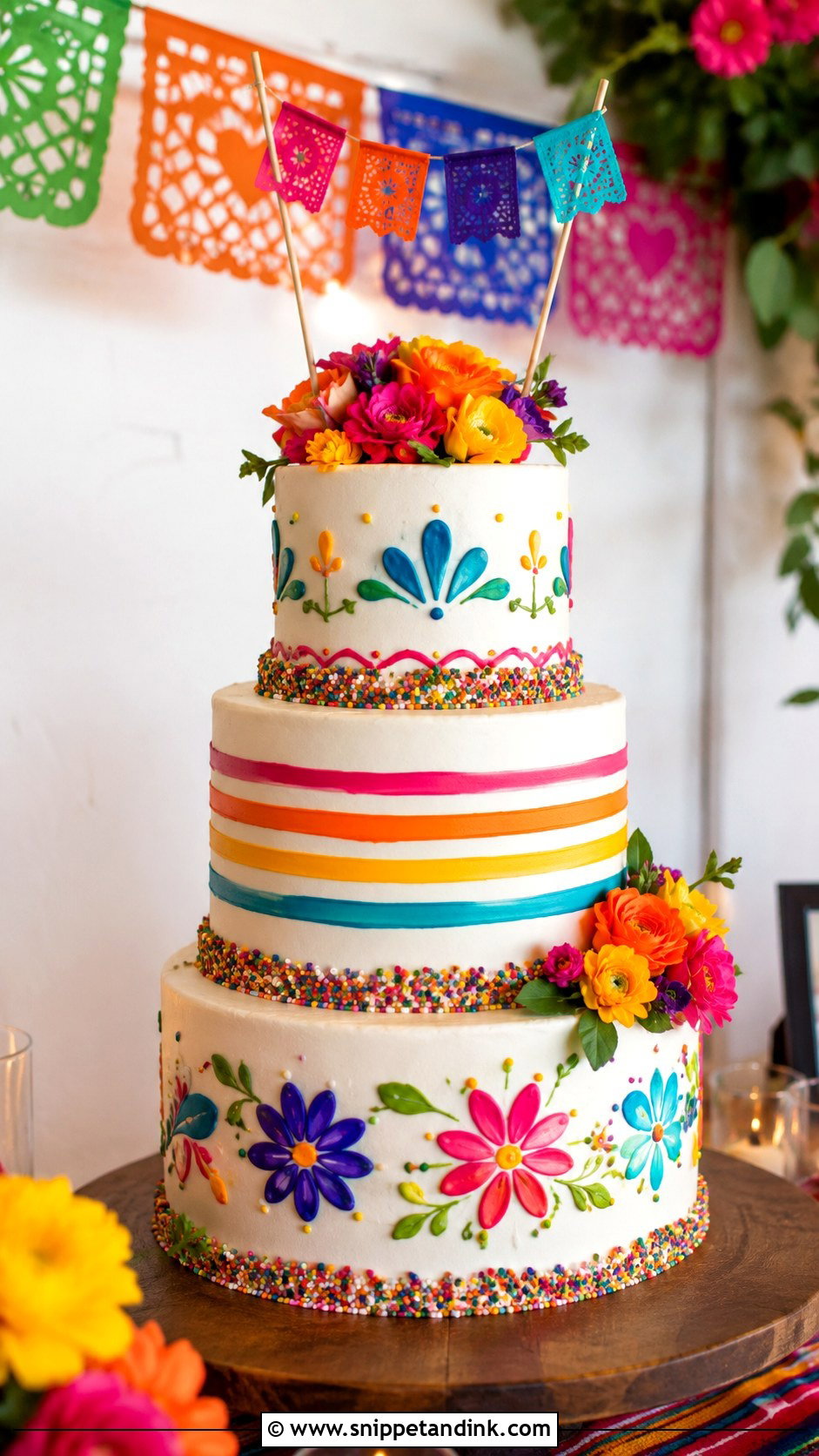 Fiesta Wedding Cake - Snippet and Ink - 20 Mexican Inspired Wedding Cake Ideas