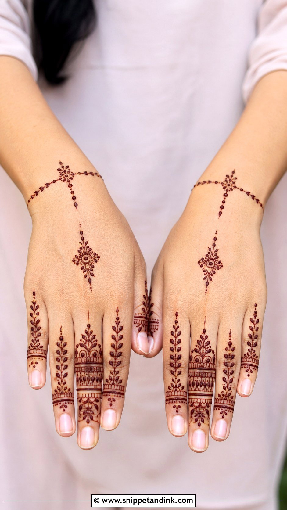 Finger Back Hand Engagement Mehndi Design - Snippet and Ink - 30 Back Engagement Mehndi Designs