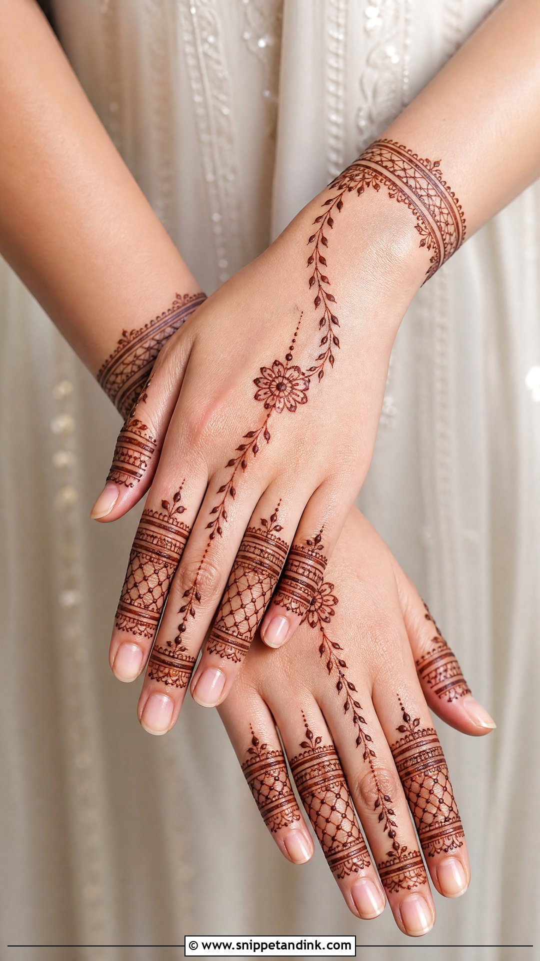 Finger Bridal Back Hand Mehndi Design - Snippet and Ink - 20 Bride Back Hand Mehndi Designs