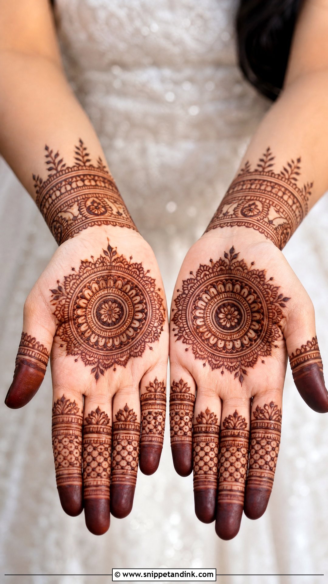 Finger Heavy Bridal Front Hand Mehndi Design - Snippet and Ink - 25 Bridal Front Hand Mehndi Designs