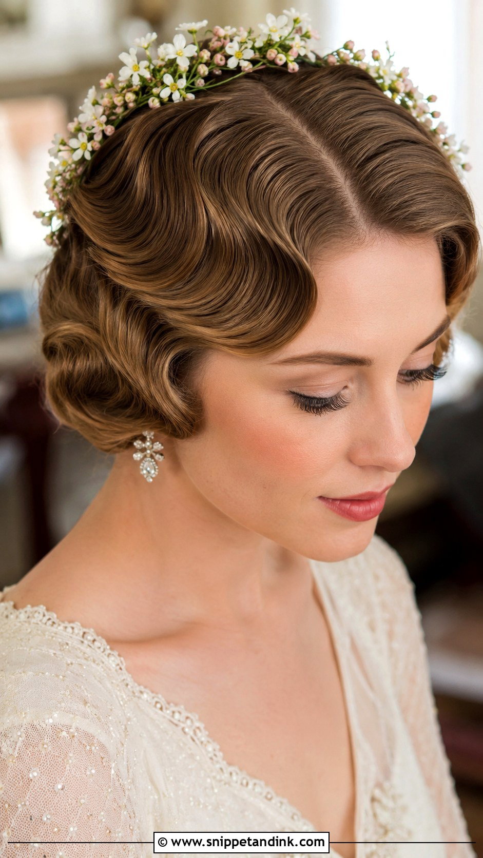Finger Waves With Floral Crown - Snippet and Ink - 20 1920s Wedding Hair Ideas
