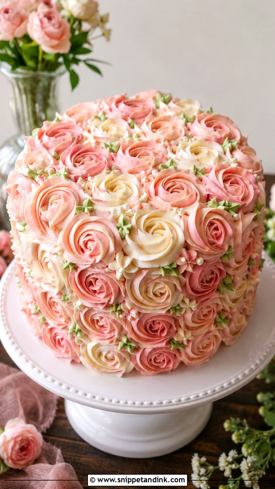 First Anniversary Buttercream Rose Cake - Snippet and Ink - 20 First Anniversary Cake Ideas