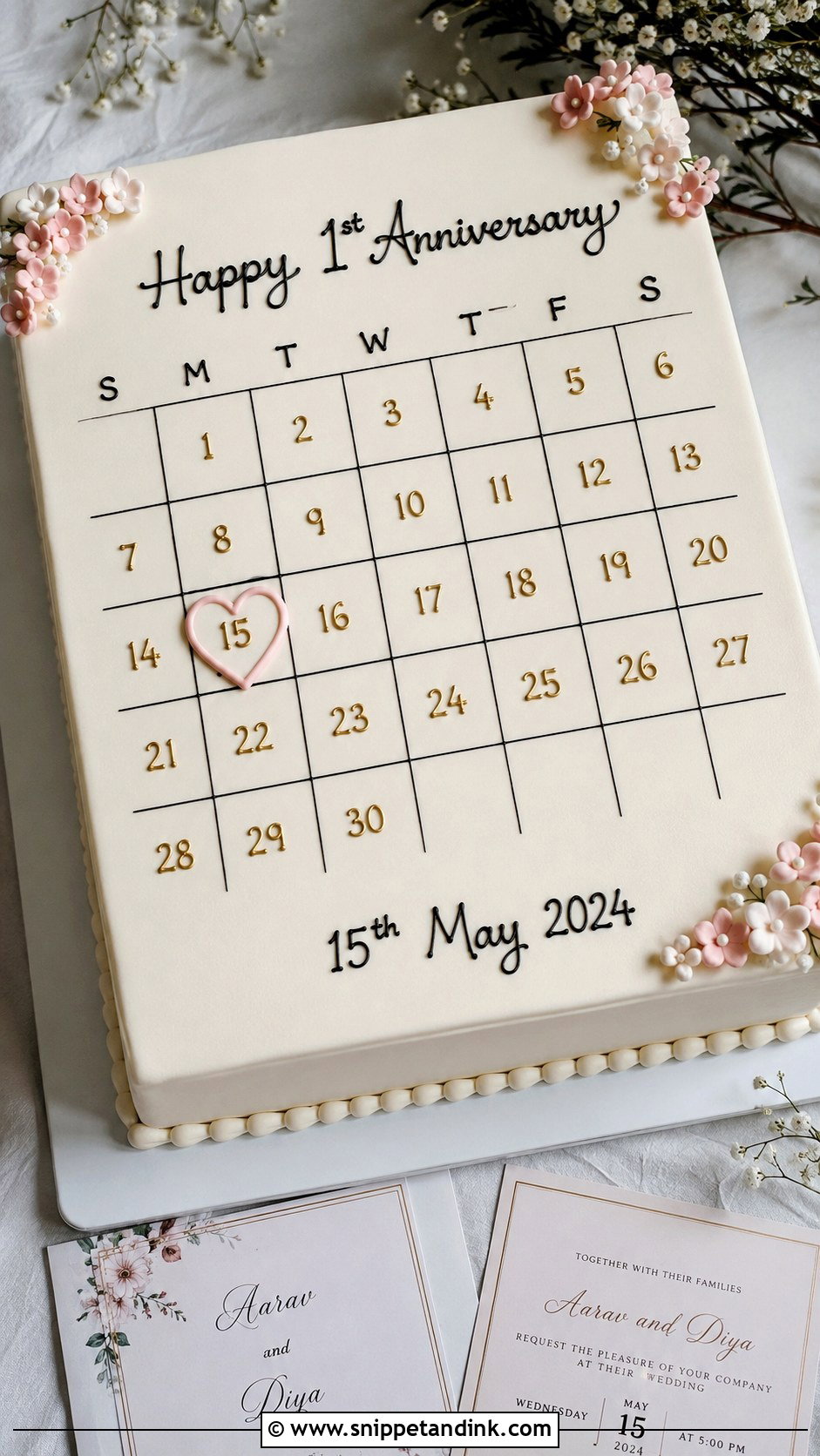 First Anniversary Calendar Cake - Snippet and Ink - 20 First Wedding Anniversary Cake Ideas