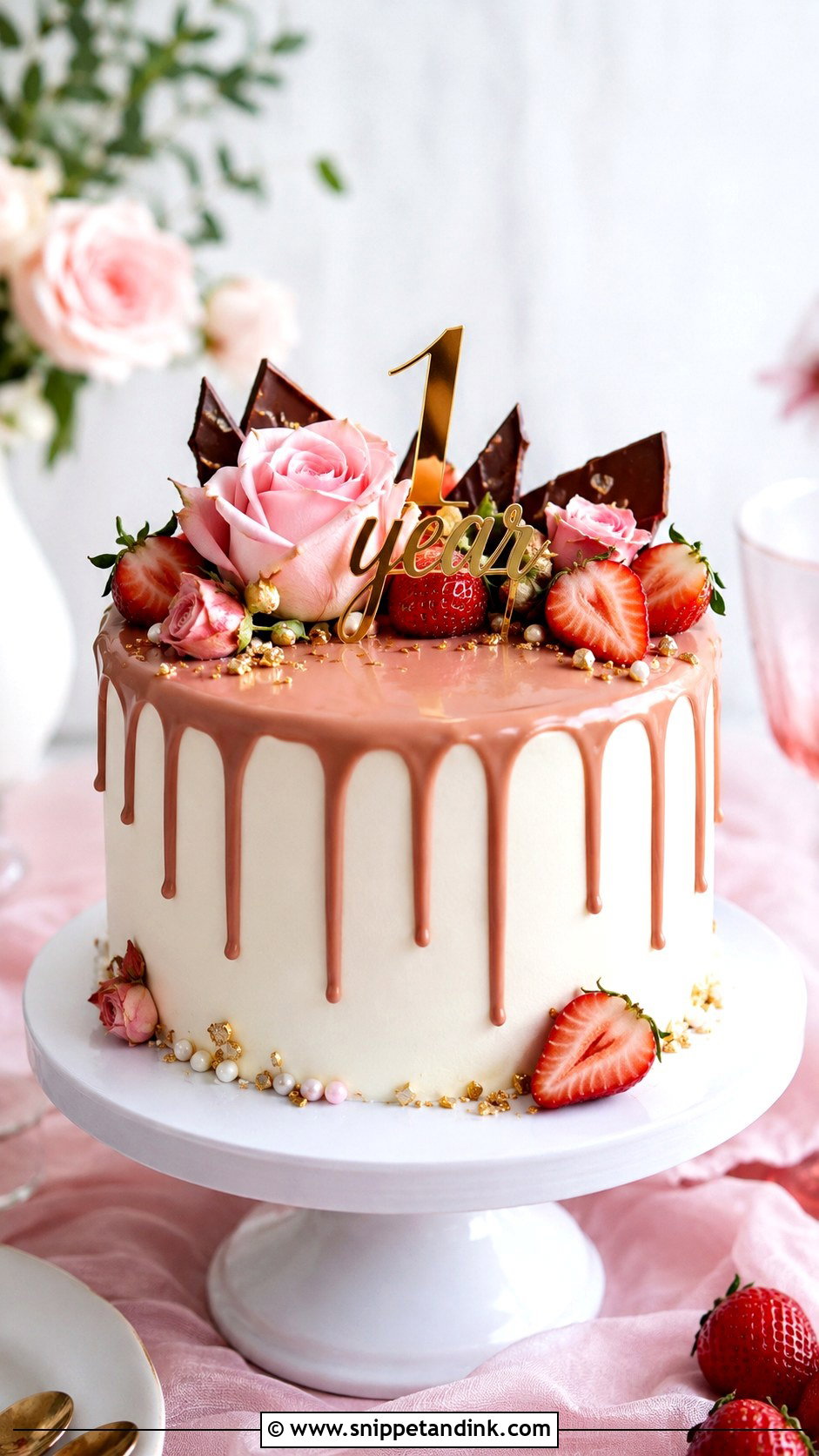 First Anniversary Drip Cake - Snippet and Ink - 20 First Wedding Anniversary Cake Ideas
