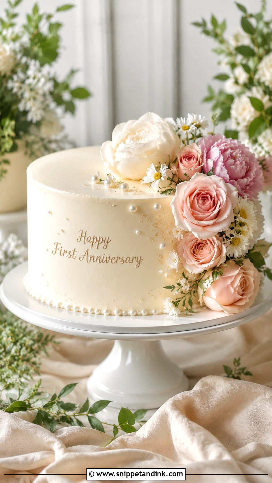 First Anniversary Floral Cake - Snippet and Ink - 20 First Anniversary Cake Ideas