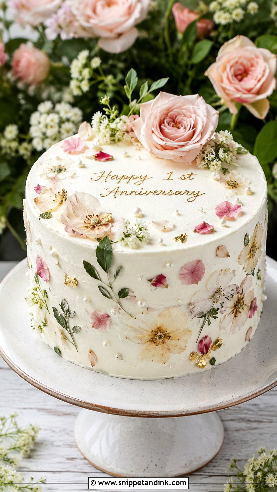 First Anniversary Floral Cake - Snippet and Ink - 20 First Wedding Anniversary Cake Ideas