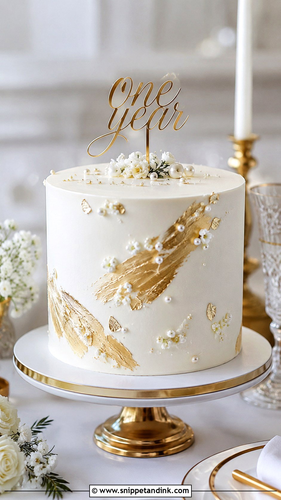 First Anniversary Gold Cake - Snippet and Ink - 20 First Wedding Anniversary Cake Ideas