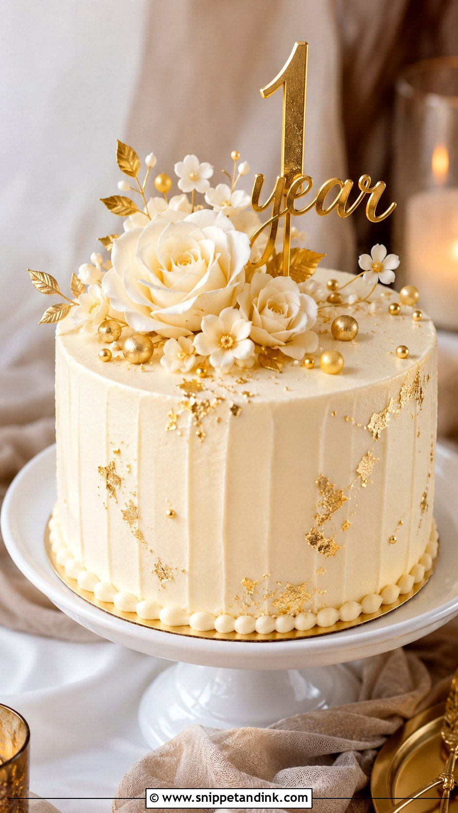First Anniversary Gold Cake - Snippet and Ink - 20 First Anniversary Cake Ideas