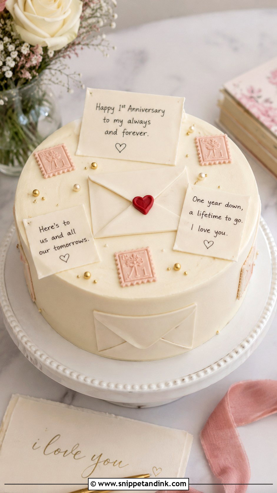 First Anniversary Love Letter Cake - Snippet and Ink - 20 First Wedding Anniversary Cake Ideas