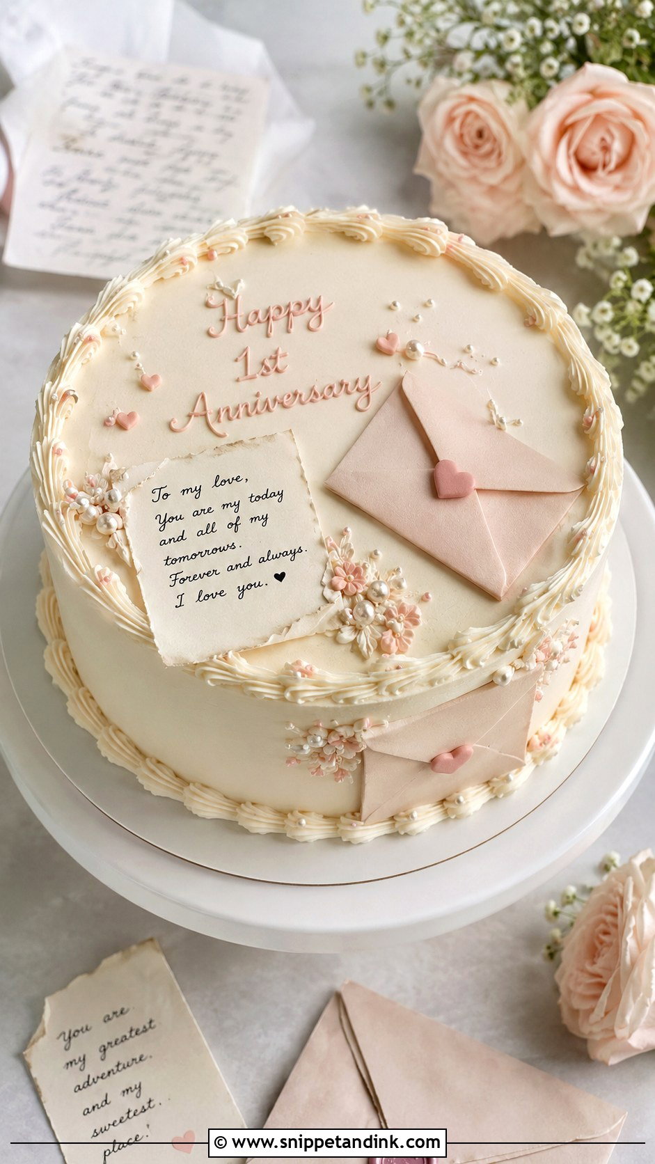 First Anniversary Love Letter Cake - Snippet and Ink - 20 First Anniversary Cake Ideas
