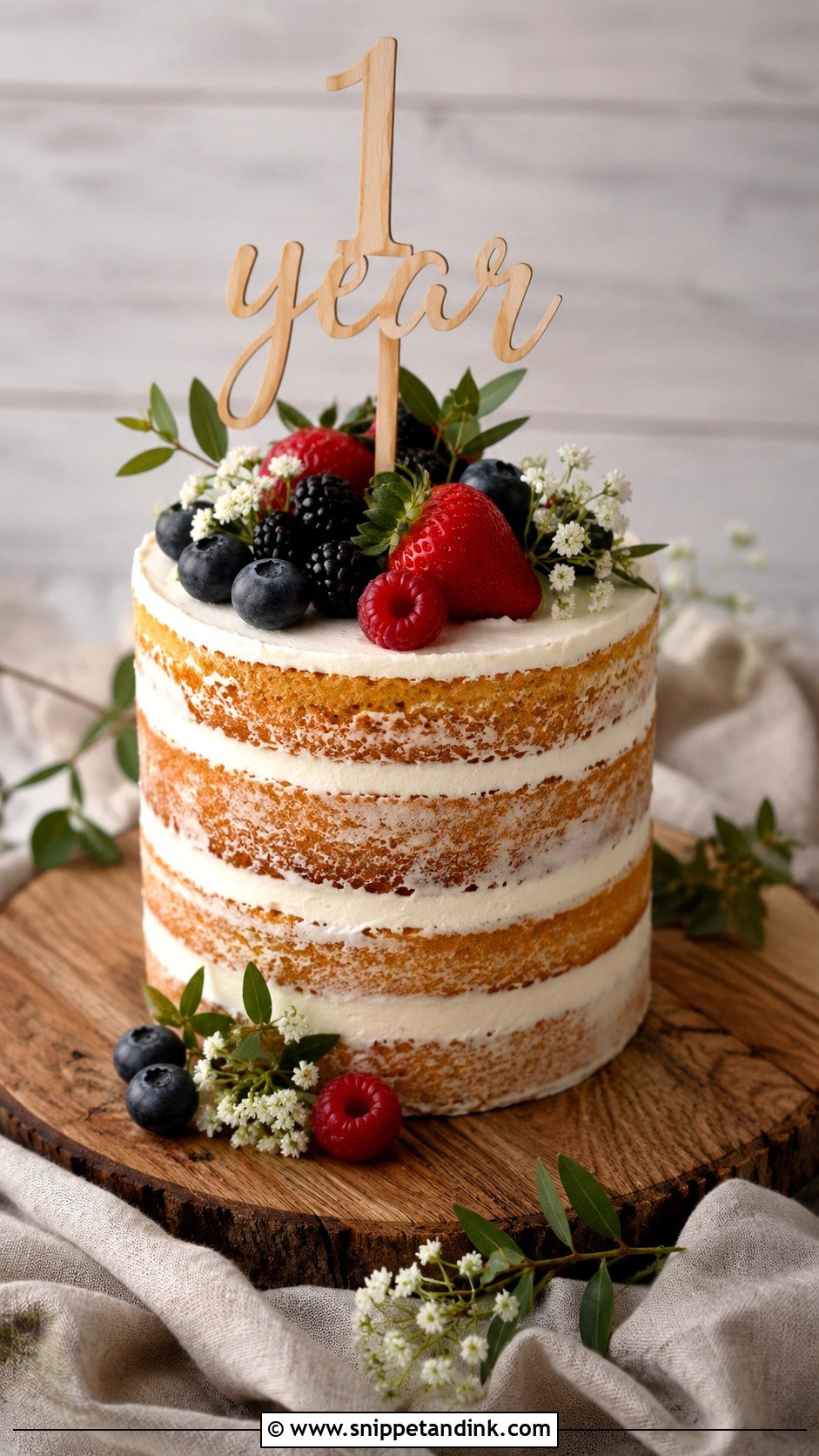 First Anniversary Naked Cake - Snippet and Ink - 20 First Anniversary Cake Ideas
