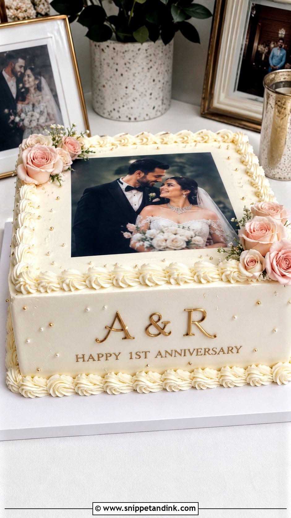 First Anniversary Photo Cake - Snippet and Ink - 20 First Wedding Anniversary Cake Ideas