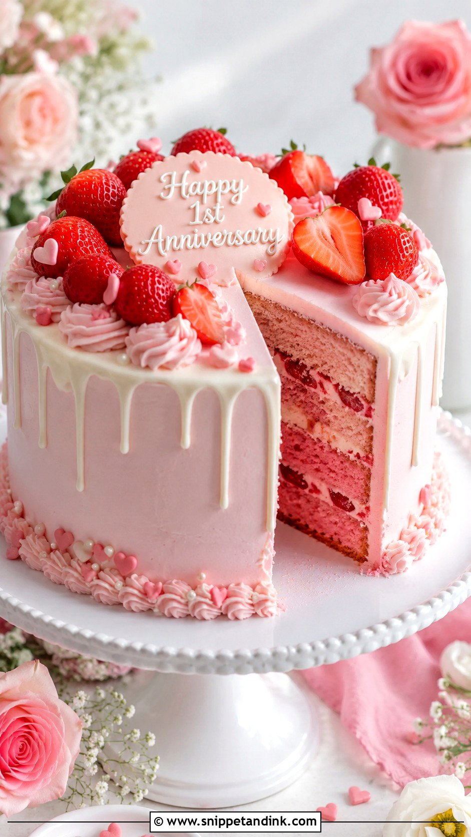 First Anniversary Strawberry Cake - Snippet and Ink - 20 First Anniversary Cake Ideas