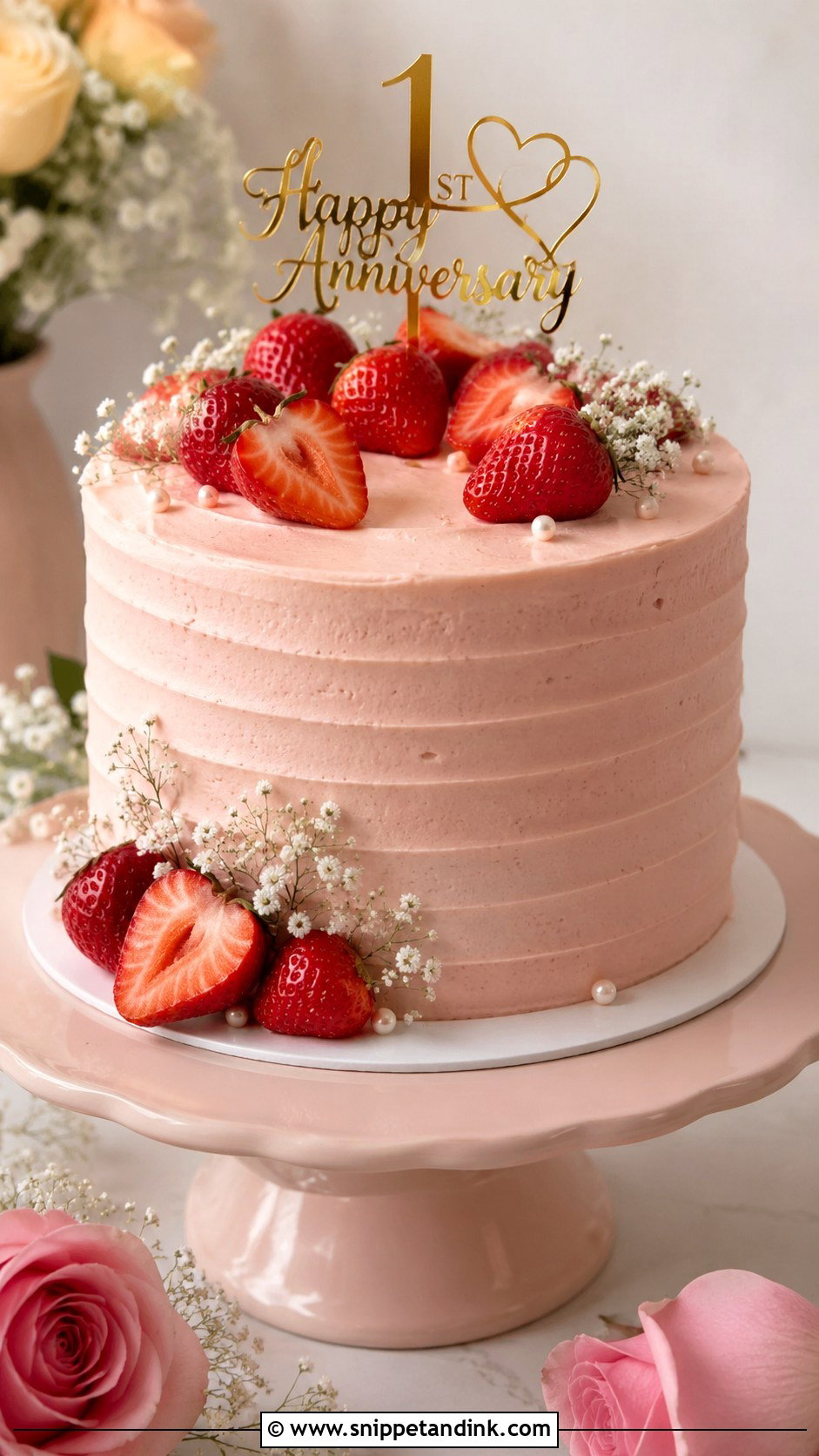 First Anniversary Strawberry Cake - Snippet and Ink - 20 First Wedding Anniversary Cake Ideas