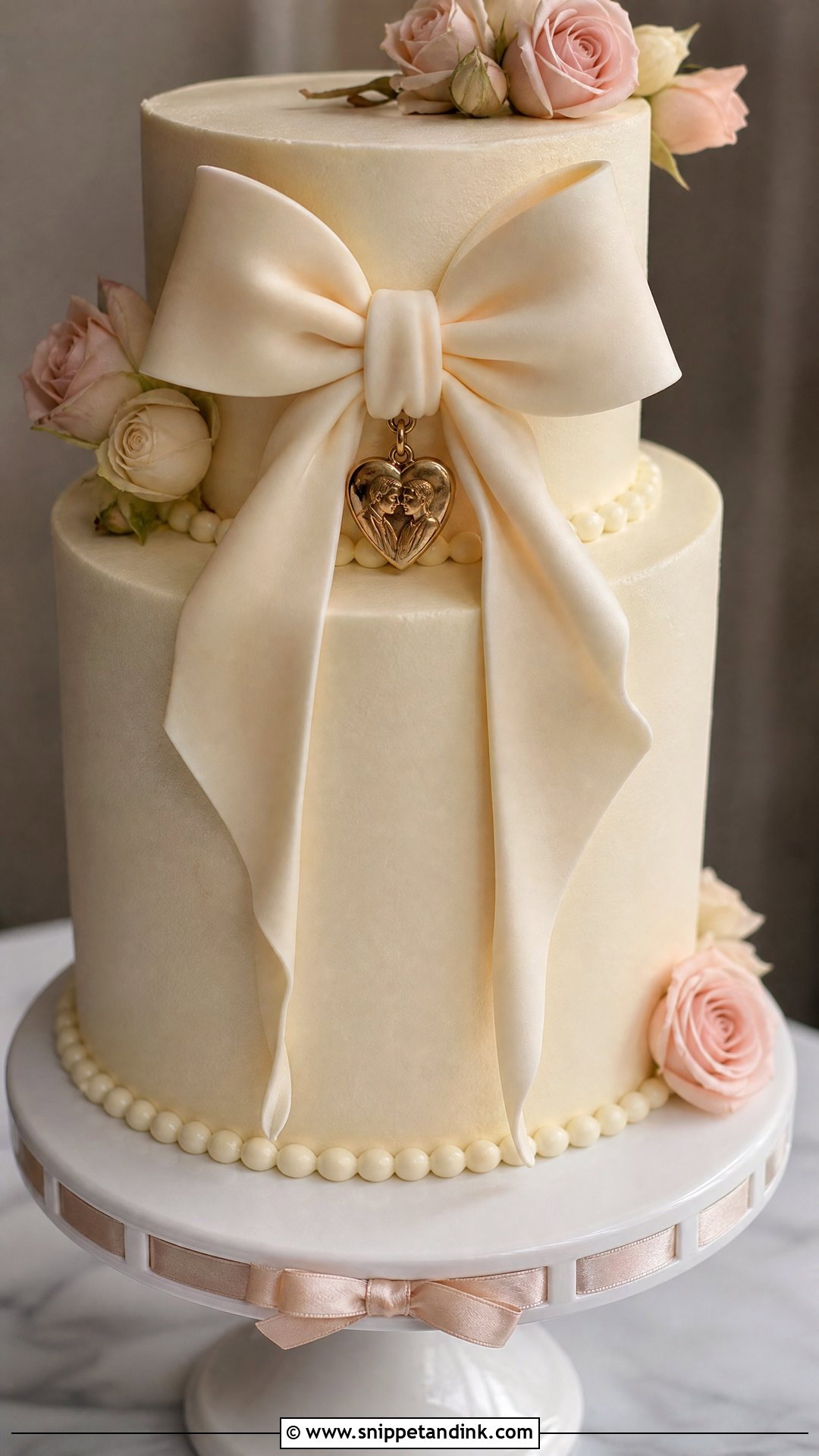 First Kiss Wedding Cake With Bow Detail - Snippet and Ink - 25 First Kiss Cake Ideas for Wedding