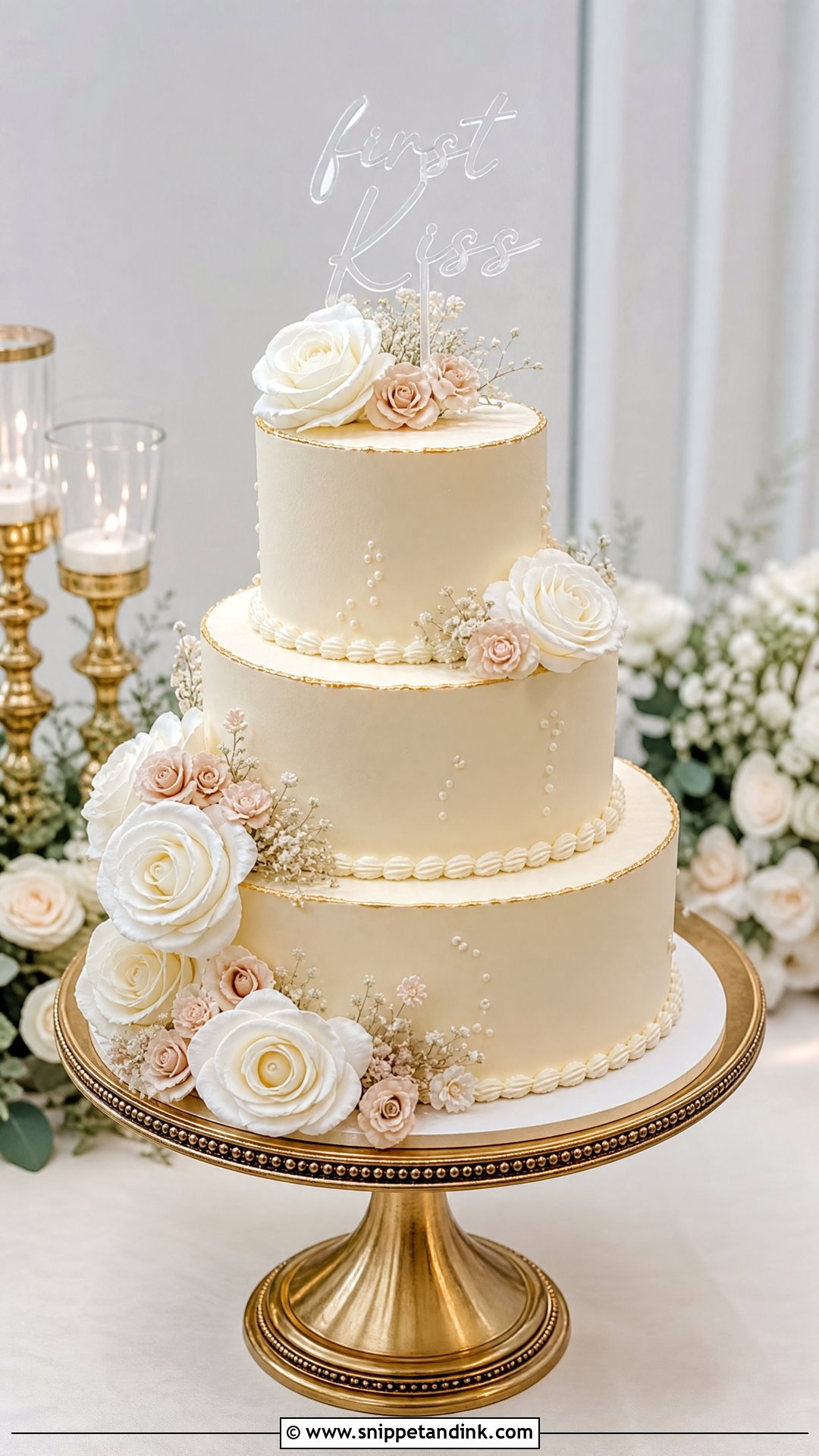 First Kiss Wedding Cake With Champagne Color - Snippet and Ink - 25 First Kiss Cake Ideas for Wedding