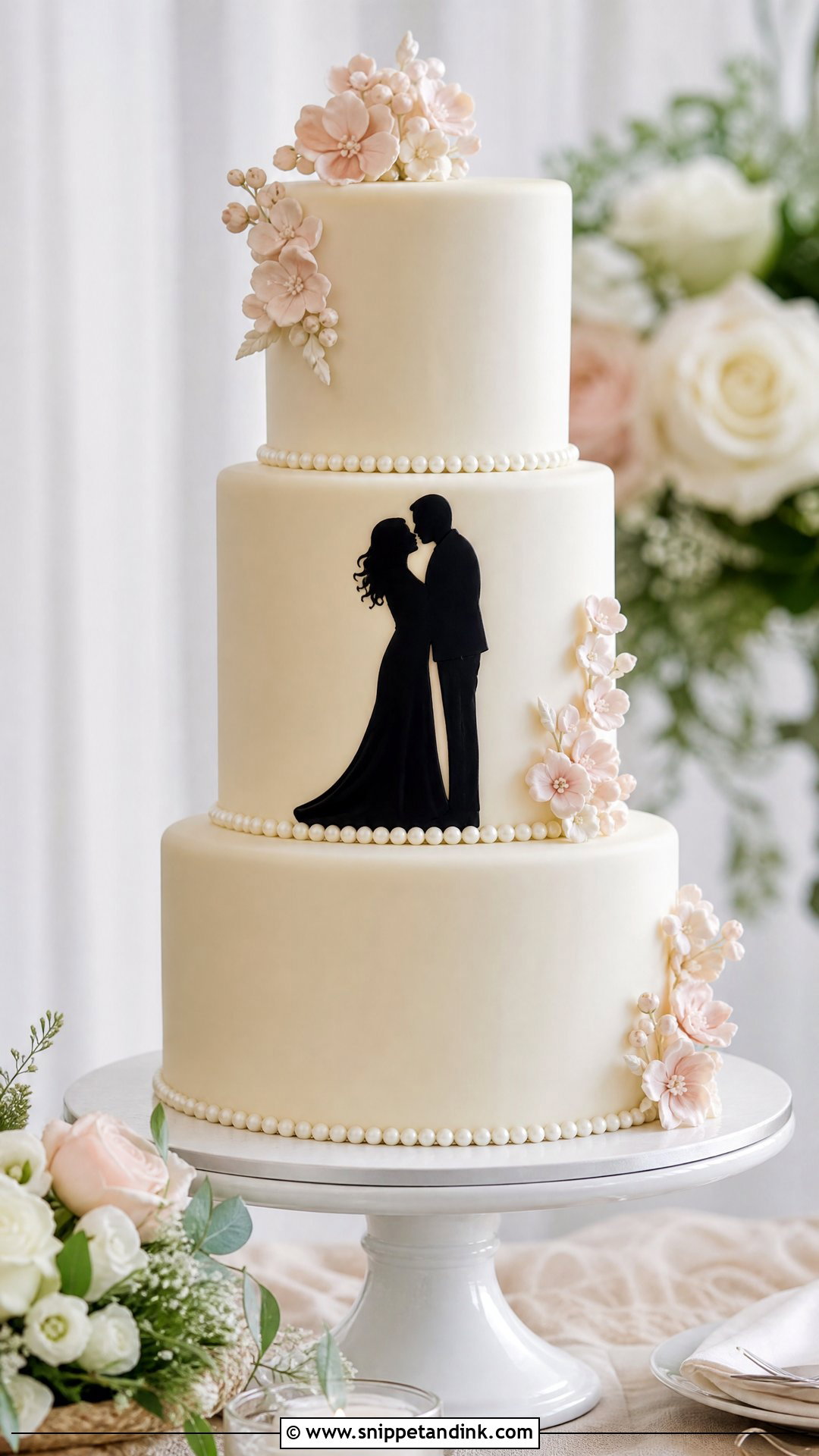 First Kiss Wedding Cake With Couple Silhouette - Snippet and Ink - 25 First Kiss Cake Ideas for Wedding
