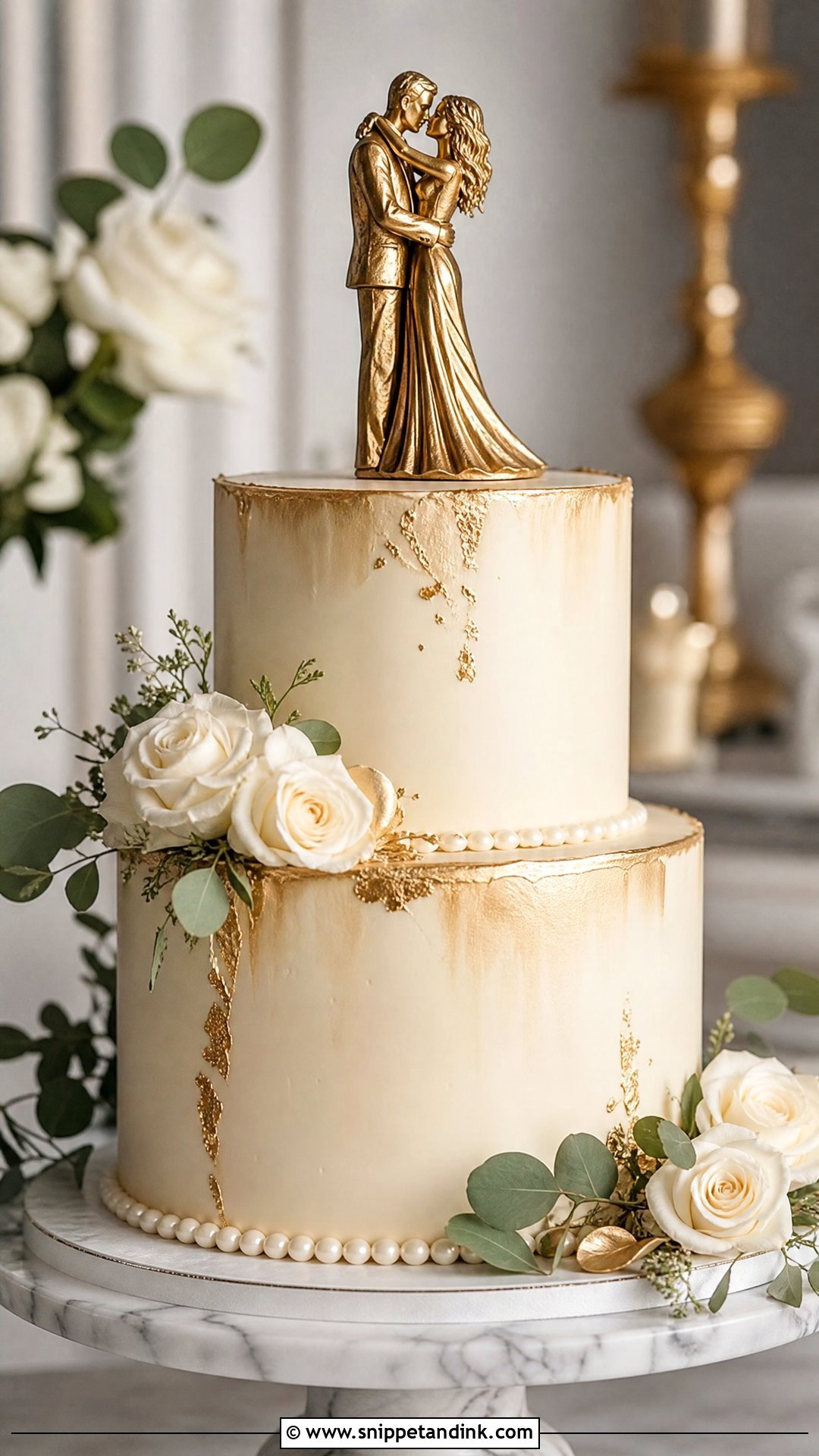 First Kiss Wedding Cake With Gold Accent - Snippet and Ink - 25 First Kiss Cake Ideas for Wedding