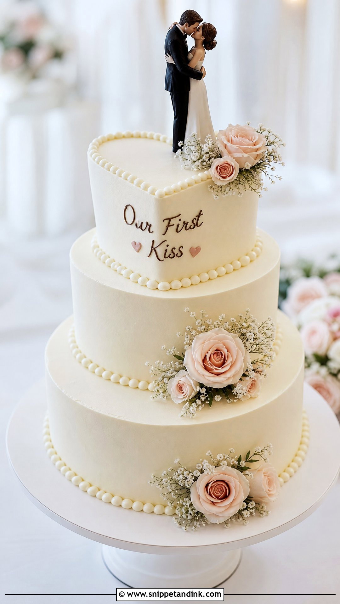 First Kiss Wedding Cake With Heart Shape Tier - Snippet and Ink - 25 First Kiss Cake Ideas for Wedding