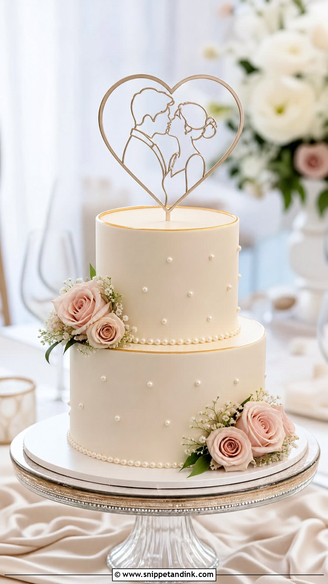 First Kiss Wedding Cake With Heart Topper - Snippet and Ink - 25 First Kiss Cake Ideas for Wedding