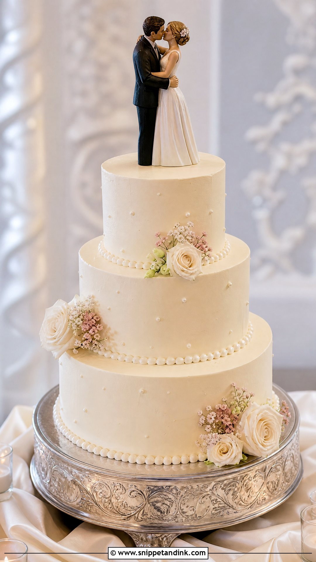First Kiss Wedding Cake With Kissing Couple Topper - Snippet and Ink - 25 First Kiss Cake Ideas for Wedding