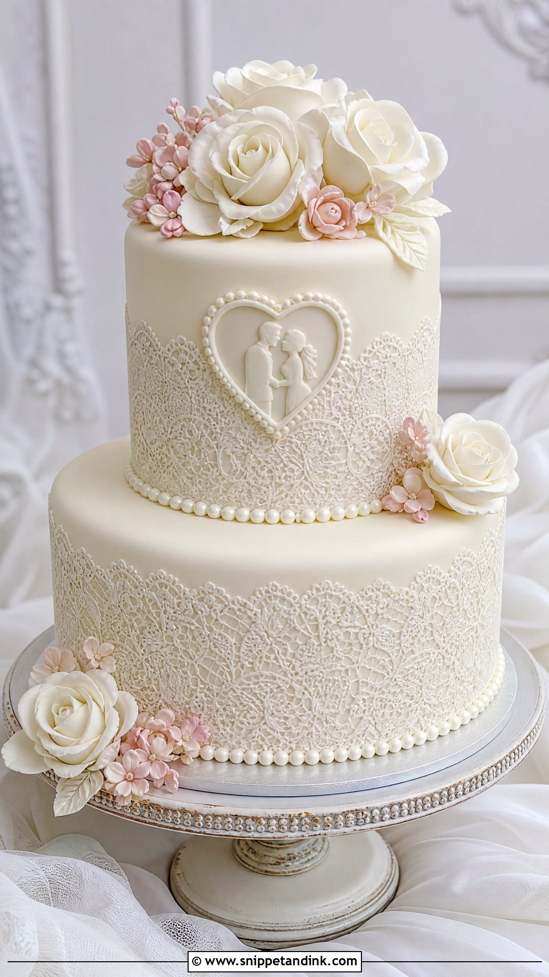 First Kiss Wedding Cake With Lace Texture - Snippet and Ink - 25 First Kiss Cake Ideas for Wedding