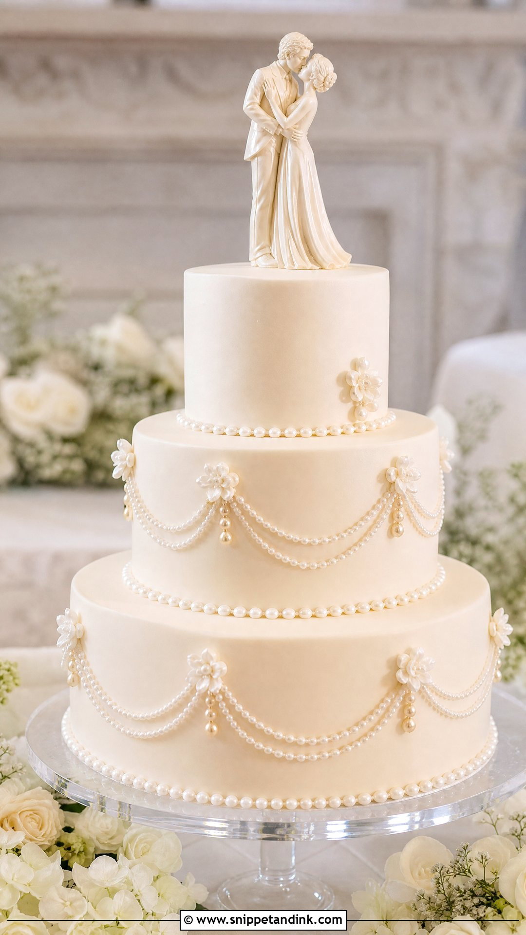 First Kiss Wedding Cake With Pearl Details - Snippet and Ink - 25 First Kiss Cake Ideas for Wedding