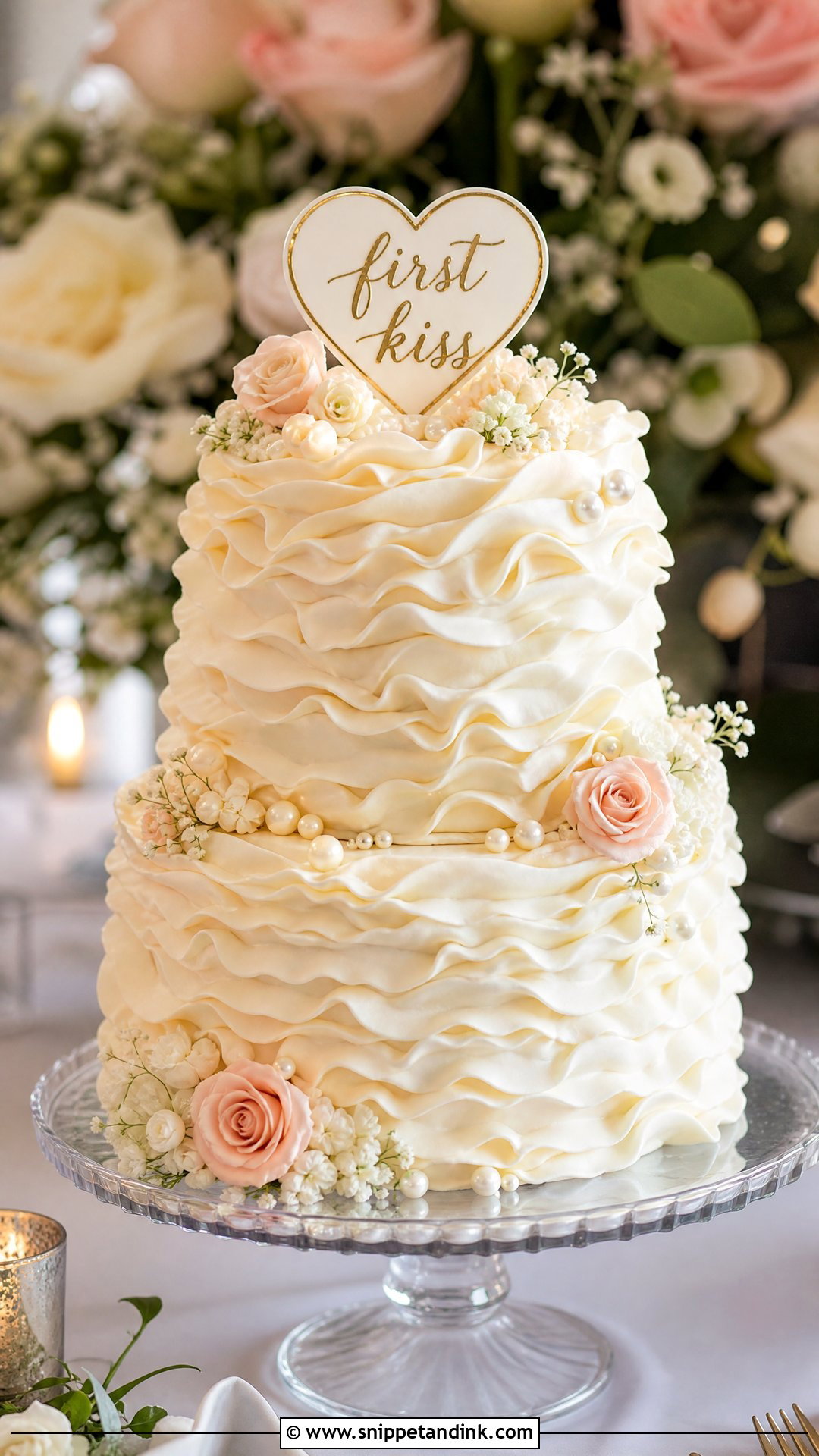 First Kiss Wedding Cake With Ruffle Buttercream - Snippet and Ink - 25 First Kiss Cake Ideas for Wedding
