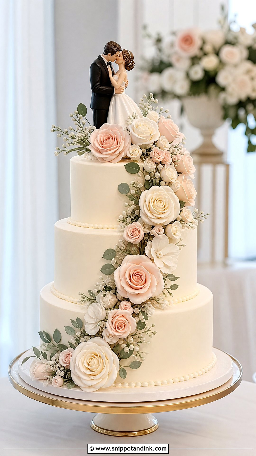 First Kiss Wedding Cake With Sugar Roses - Snippet and Ink - 25 First Kiss Cake Ideas for Wedding