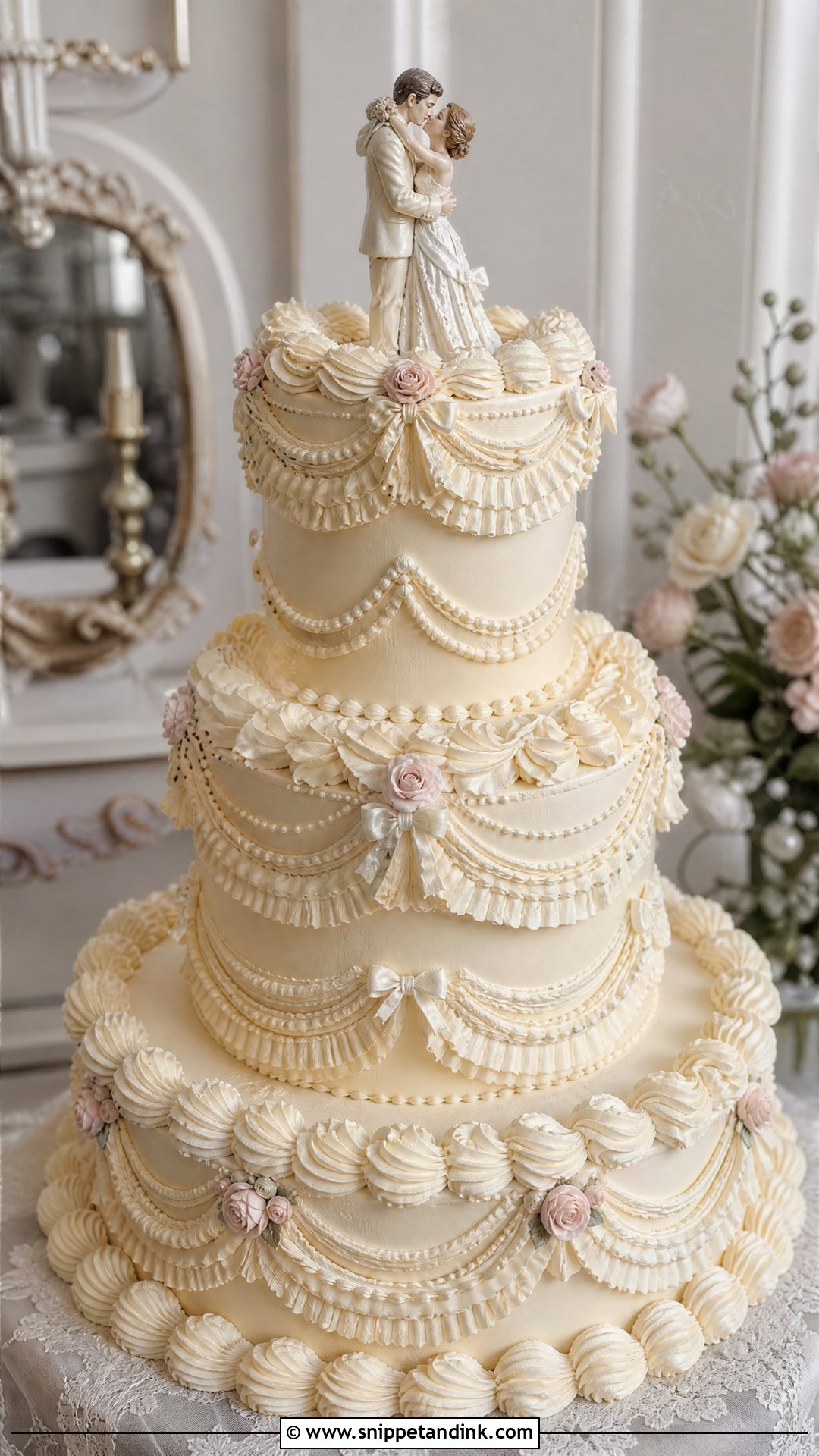 First Kiss Wedding Cake With Vintage Piping - Snippet and Ink - 25 First Kiss Cake Ideas for Wedding