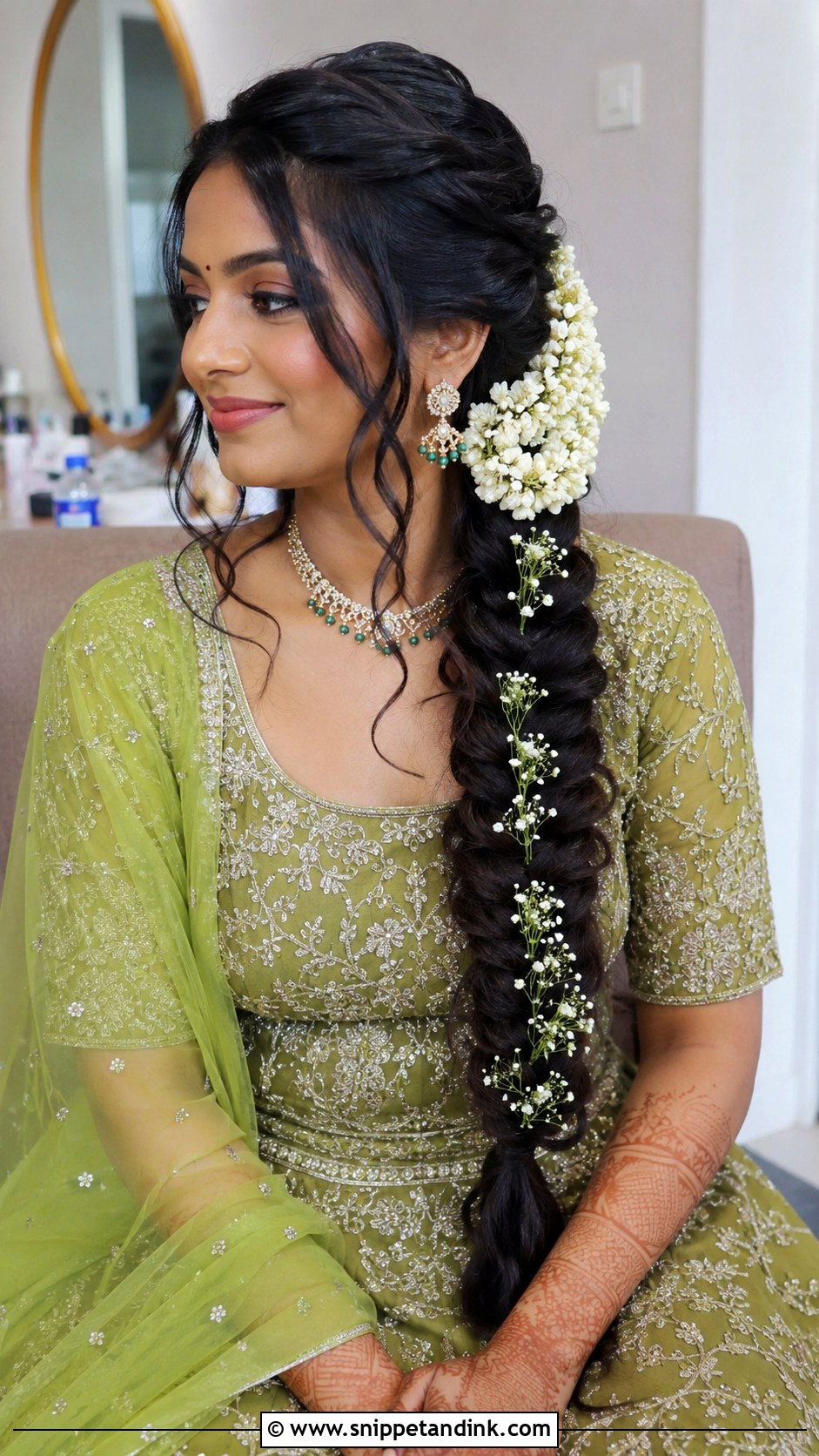Fish Tail Braid With Flowers - Snippet and Ink - 35 Indian Wedding Bridal Hairstyle Ideas