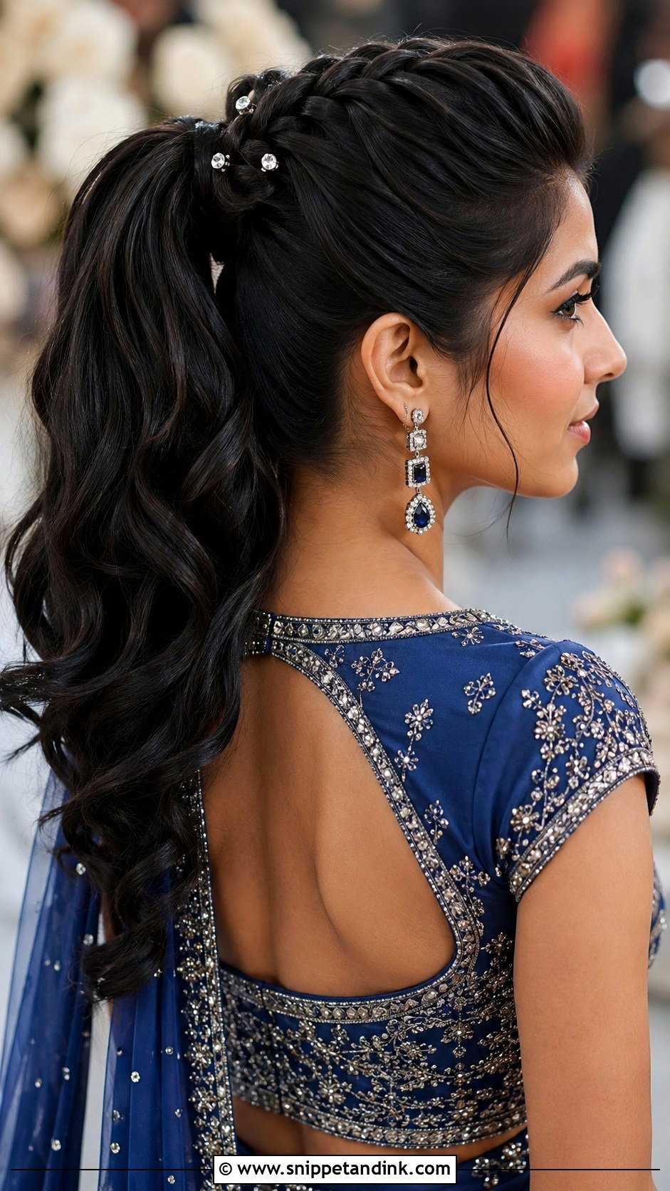 Fishbone Braided High Ponytail - Snippet and Ink - 30 Indian Wedding Pony Hairstyles