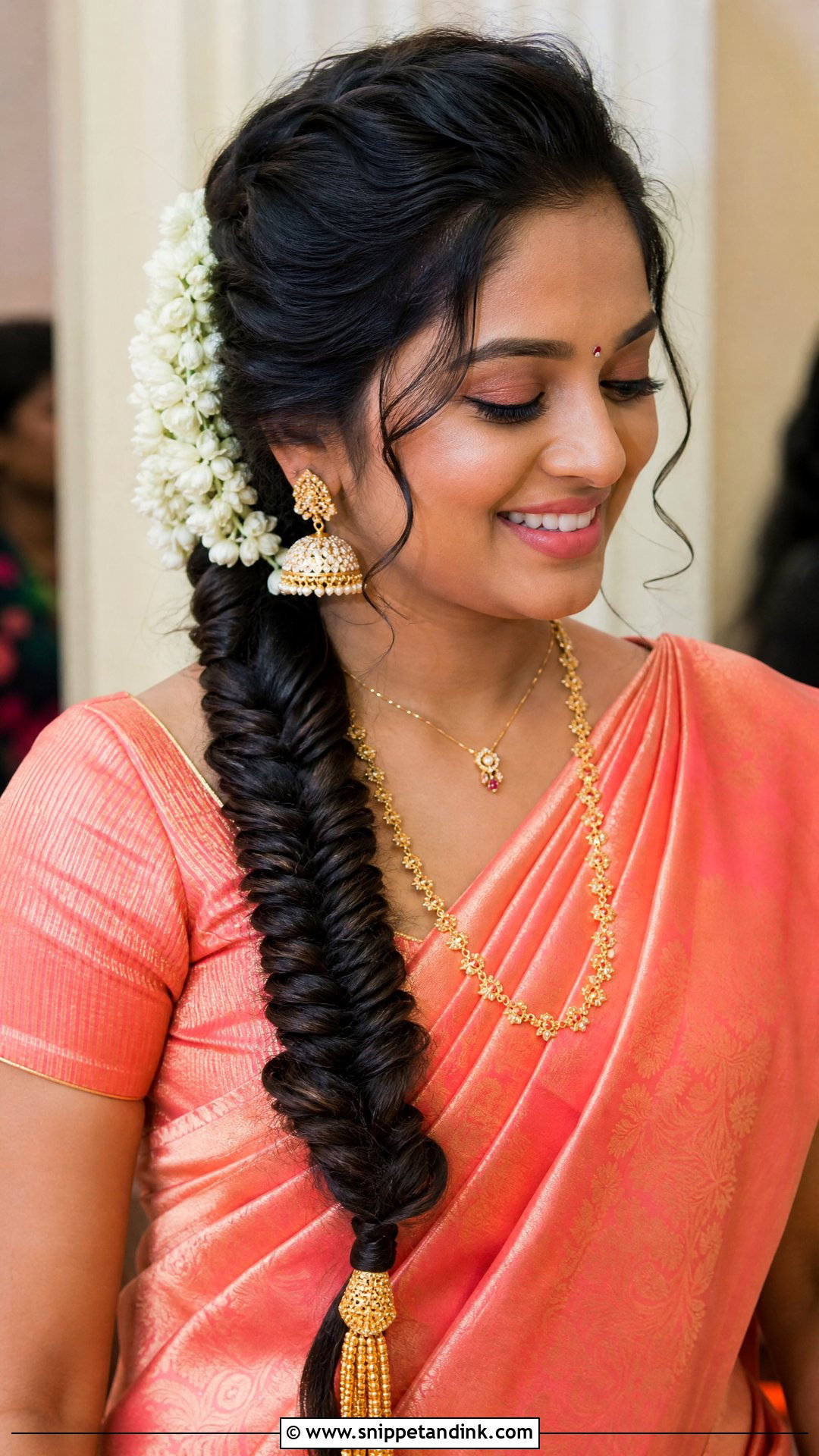 Fishtail Braid Bridal Hairstyle - Snippet and Ink - 20 Bridal Muhurtham Hairstyle Ideas