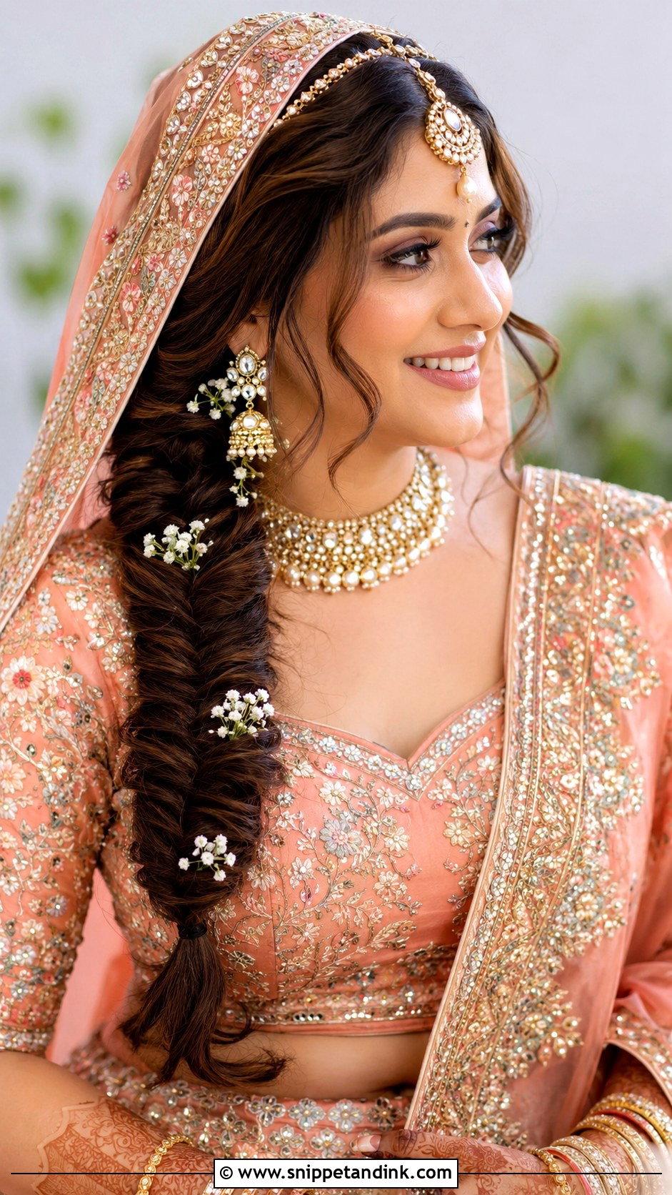 Fishtail Braid Bridal Hairstyle With Dupatta - Snippet and Ink - 20 Indian Bridal Hairstyles with Dupatta