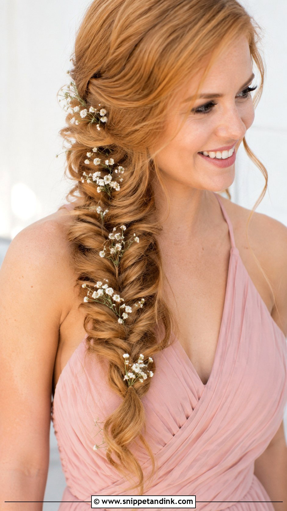 Fishtail Braid Bridesmaid Hair With Flowers - Snippet and Ink - 20 Bridesmaid Hairstyles with Flowers