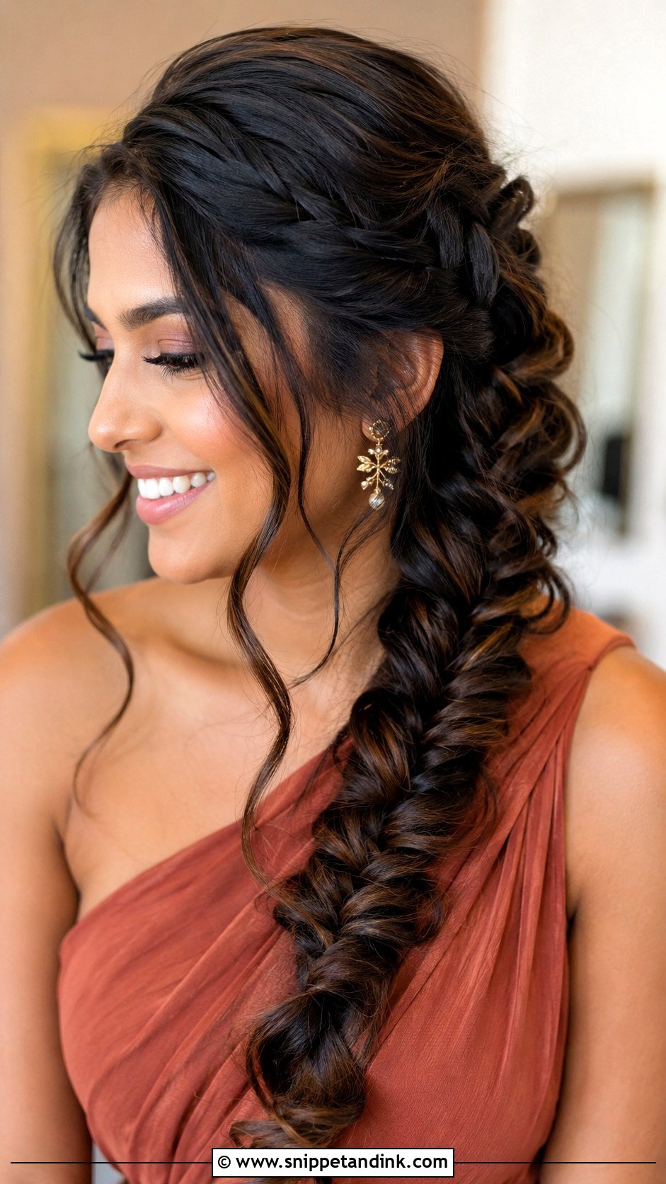 Fishtail Braid Bridesmaid Hairstyle For Dark Hair - Snippet and Ink - 20 Bridesmaid Hairstyles Dark Hair