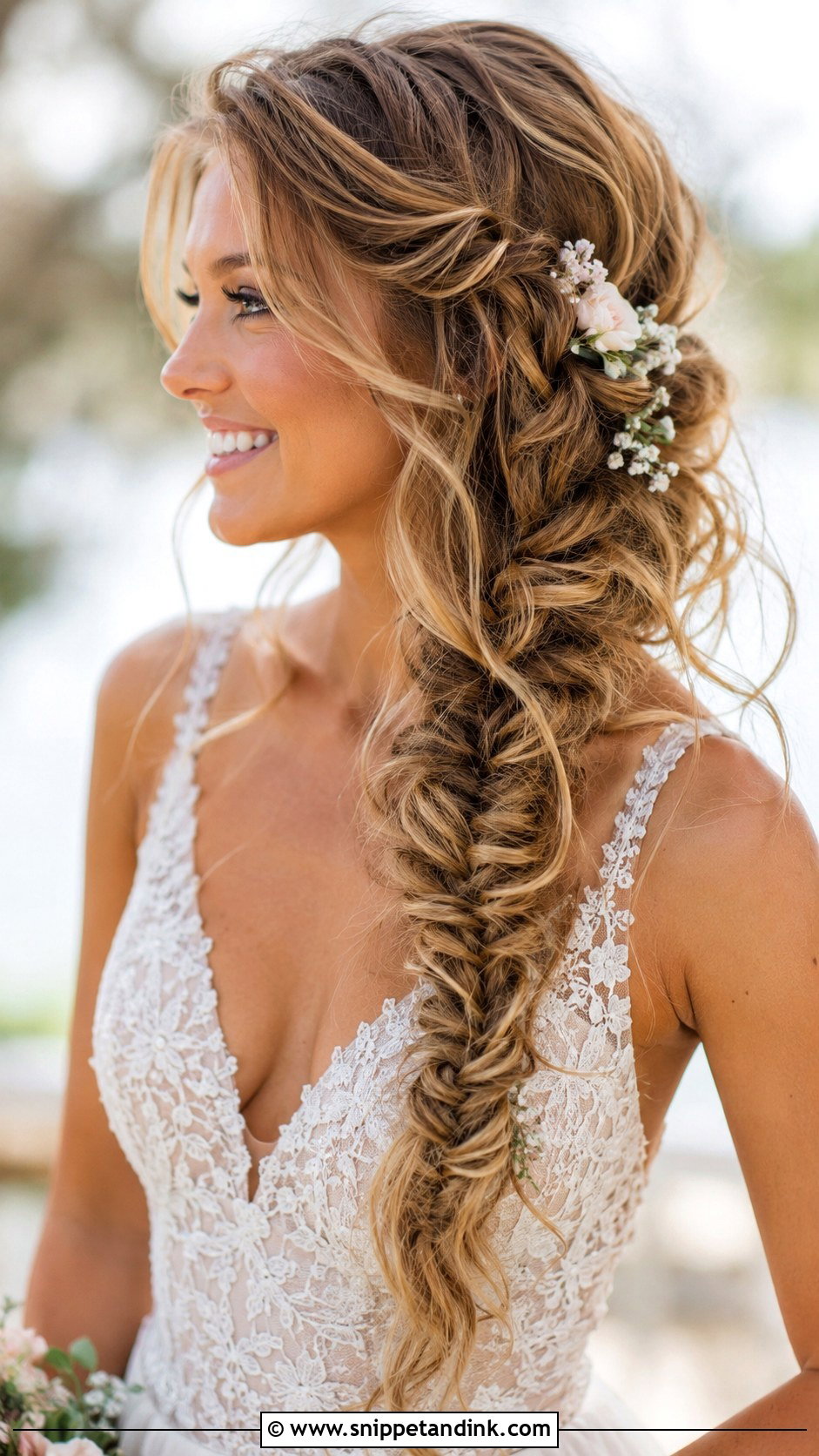 Fishtail Braid Curly Wedding Hairstyle - Snippet and Ink - 30 Curly Hair Wedding Ideas