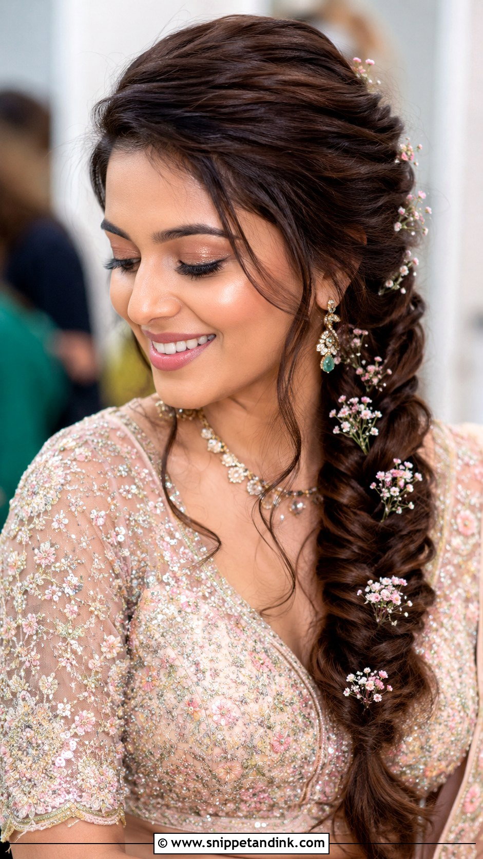 Fishtail Braid Hairstyle for Sangeet - Snippet and Ink - 25 Hairstyle for Marriage Function Ideas