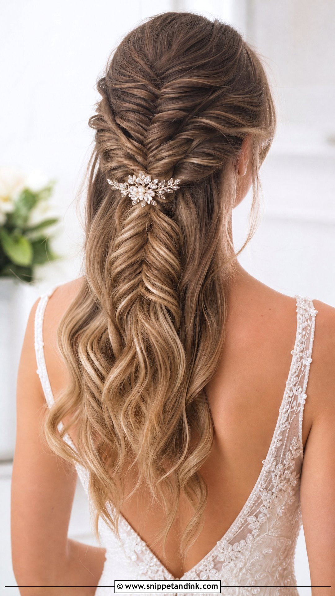 Fishtail Braid Half Up Half Down Bridal Look - Snippet and Ink - 20 Half-Up Half-Down Wedding Hair Braids